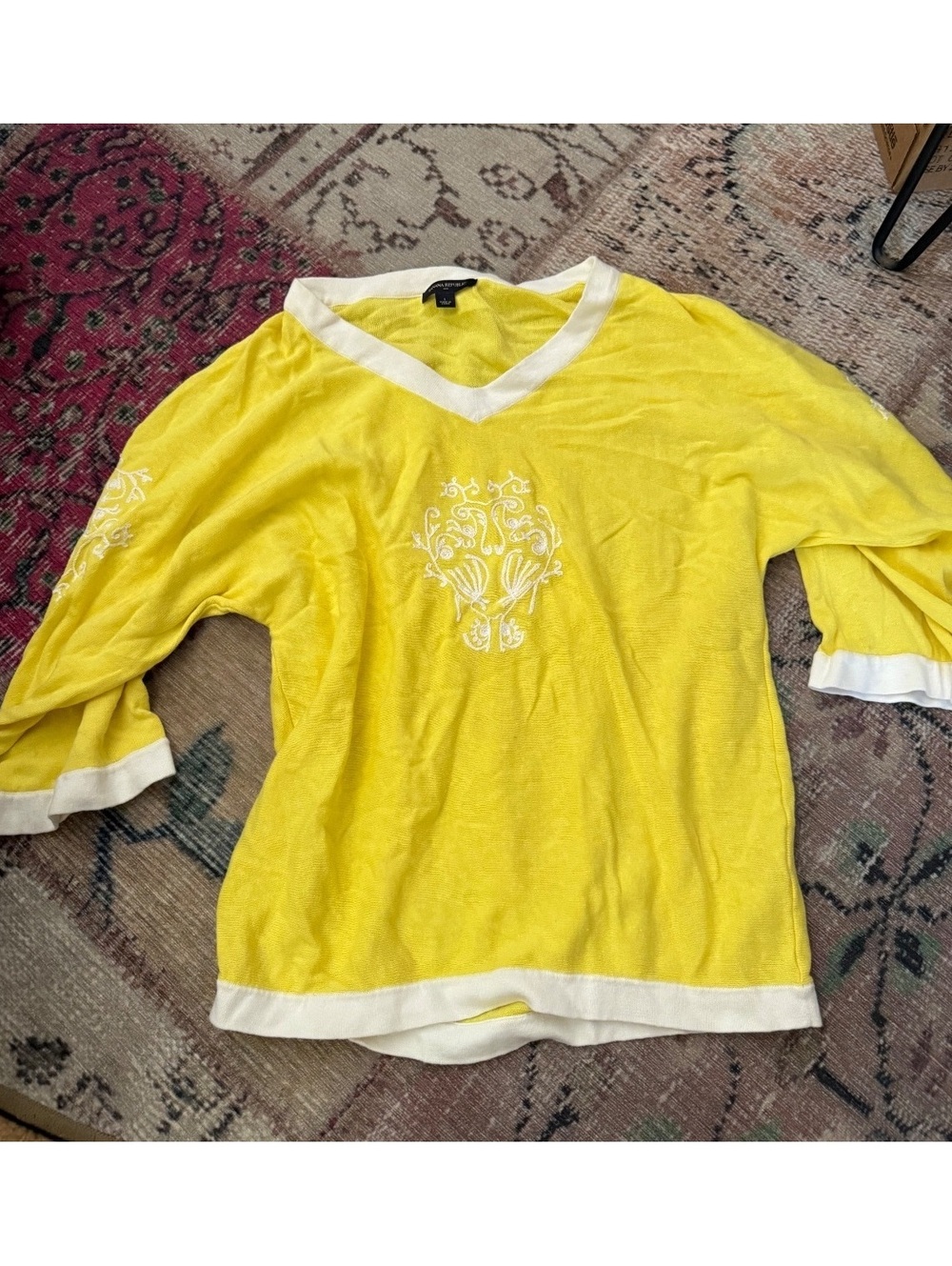 Yellow vintage Banana Republic unique sweater embroideries